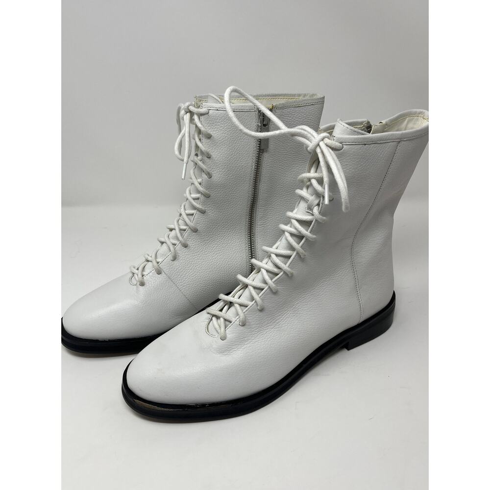 Gianni Bini Kalum Sleek Leather Lace-Up Combat Boots White size 11 m